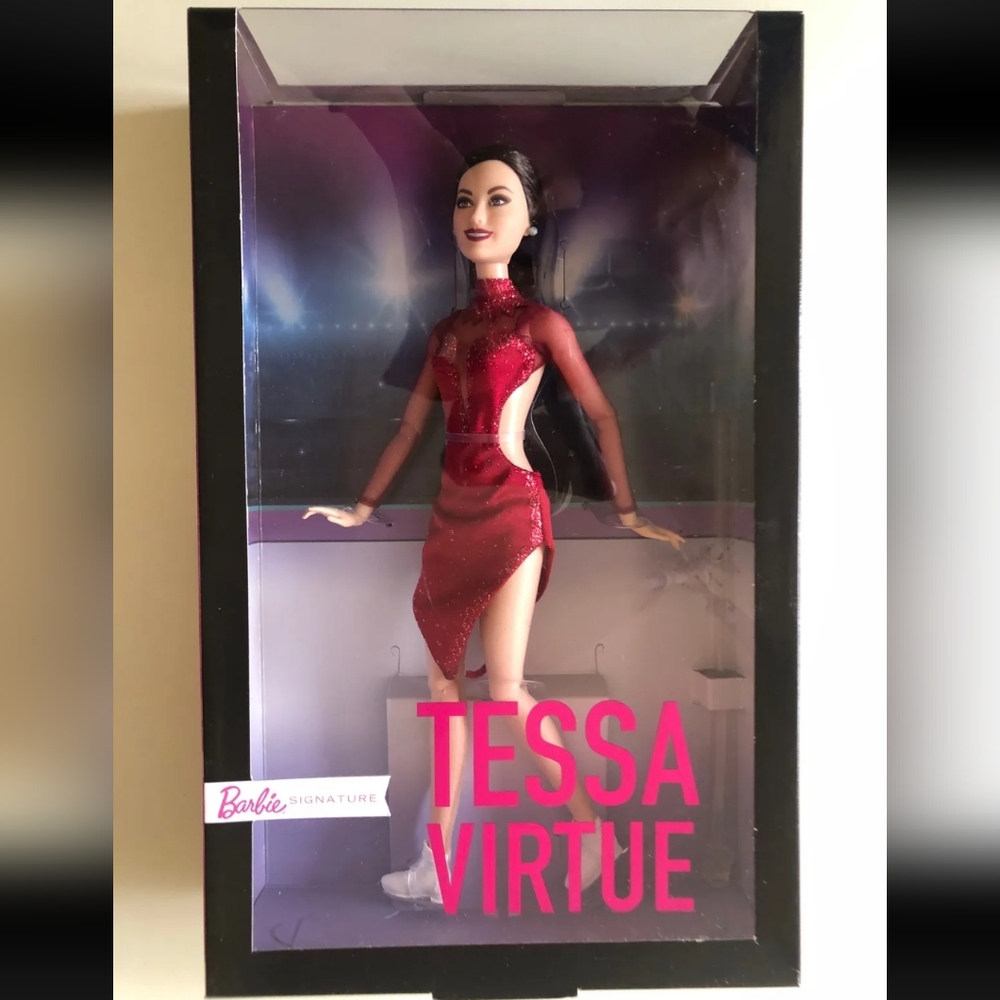 Barbie Shero Tessa Virtue Doll Wearing Red Figure Skating Costume and Ice Skates